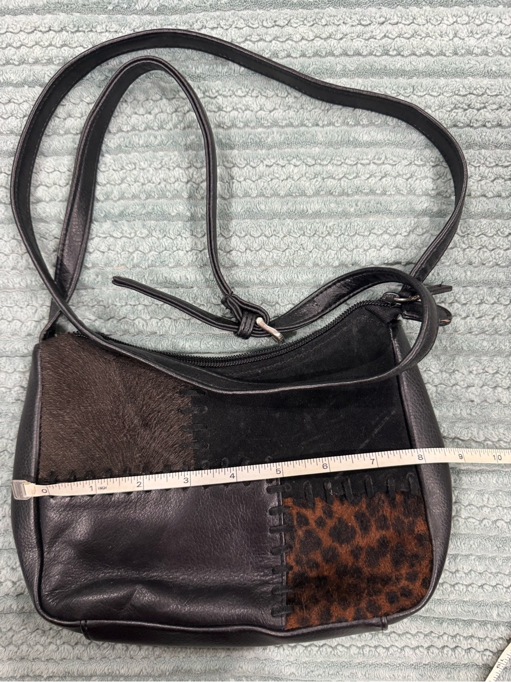Cherokee Black Crossbody Bag with Brown Leopard Accent